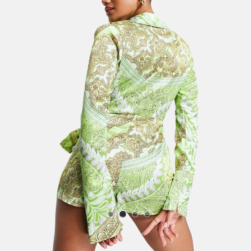 ASOS DESIGN EUC heavy satin wrap knot front romper in Paisley print Size 12 - Picture 6 of 10